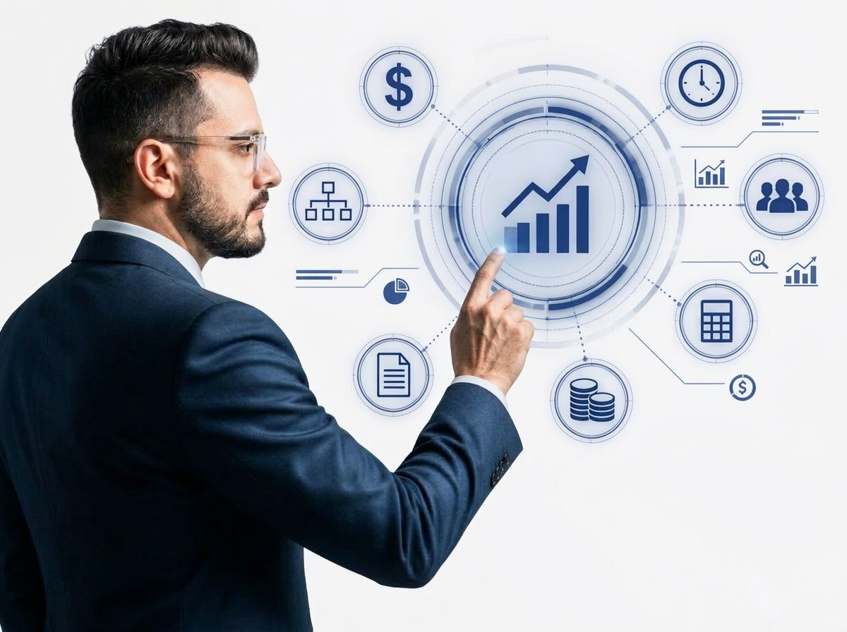 Equipe de executivos e gráfico de crescimento representando consultoria empresarial